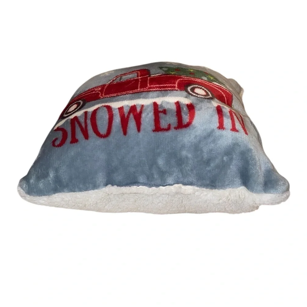 RED TRUCK PILLOW “Snowed In” with Christmas Tree Decorative Throw Pillow 14x14